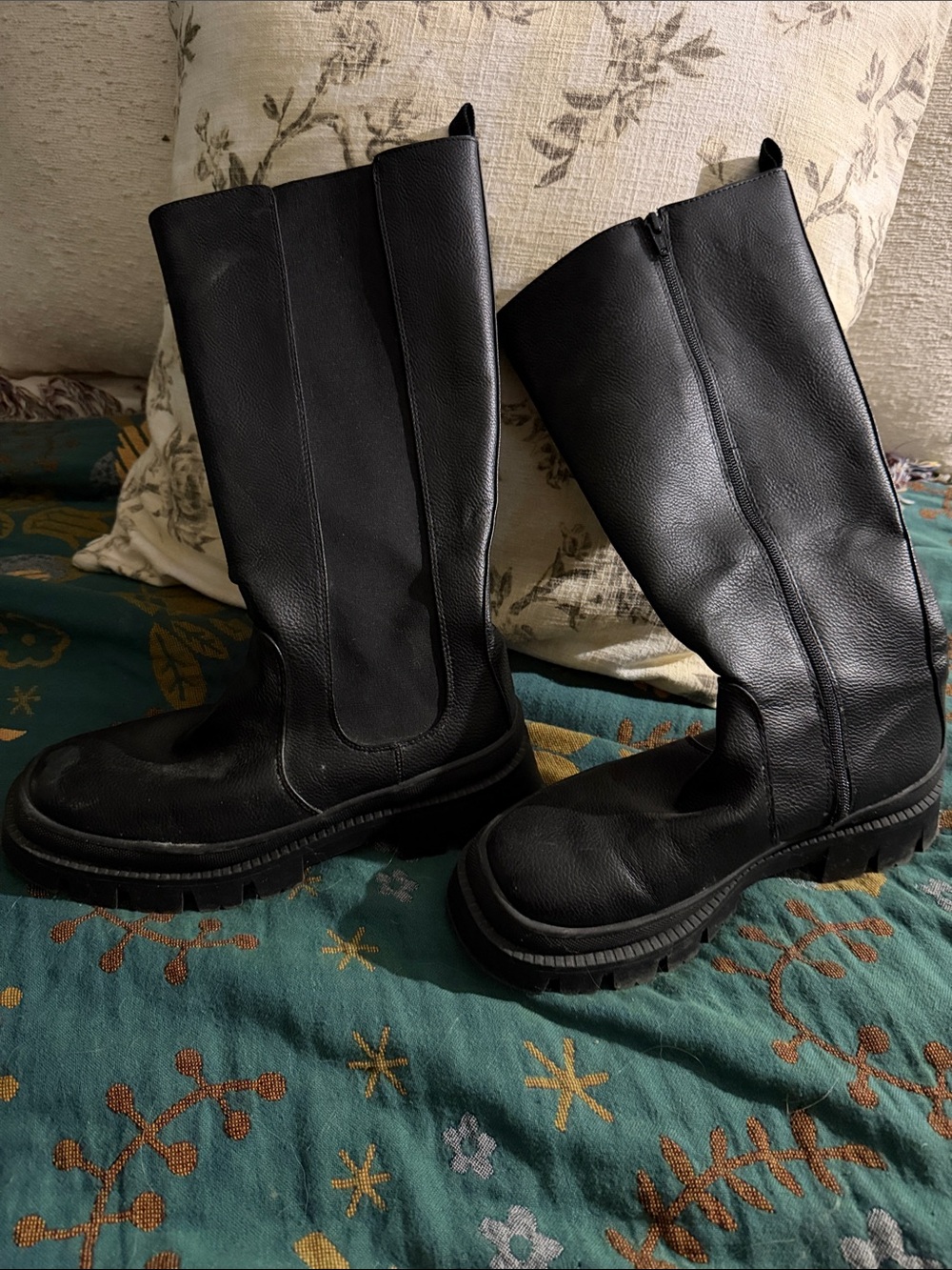 Black Women's Tall combat faux leather boot